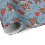 Ezels Poinsettia Bloemen Kerstmis Cadeaupapier<br><div class="desc">Donkeys Poinsettia Flowers Christmas Wrapping Paper. Papierkleur is blauw. Verkrijgbaar in meerdere kleuren,  maten en twee afwerkingen. www.hotpocketgraphics.com</div>