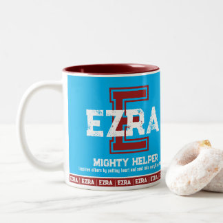 Ezra naam betekenis sport E monogram blauw wijnroo Tweekleurige Koffiemok