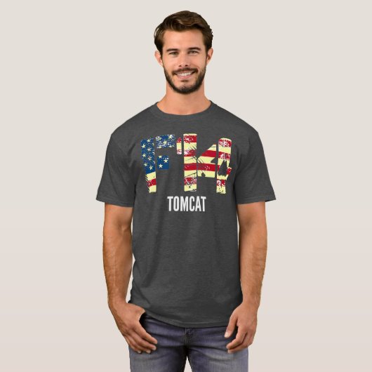 F14 Tomcat Fighter Jet Distsed American Flag T-shirt (Voorkant volledig)