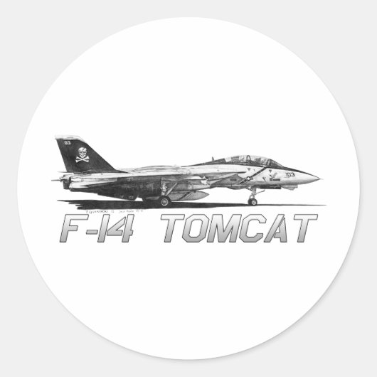 F14 Tomcat VF-103 Jolly Rogers - tekening Ronde Sticker (Voorkant)