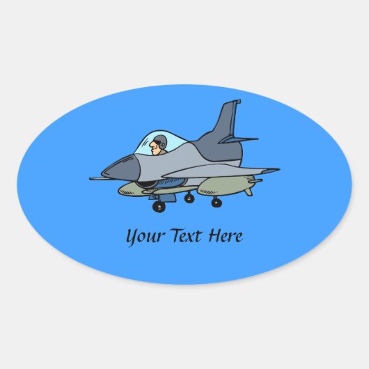 F16 Falcon en Pilot Cartoon ontwerp Ovale Sticker (Voorkant)
