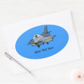 F16 Falcon en Pilot Cartoon ontwerp Ovale Sticker (Envelop)