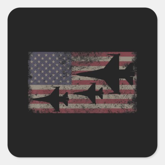 F16 Fighter Jet Plane USA Flag Patriot Vierkante Sticker (Voorkant)