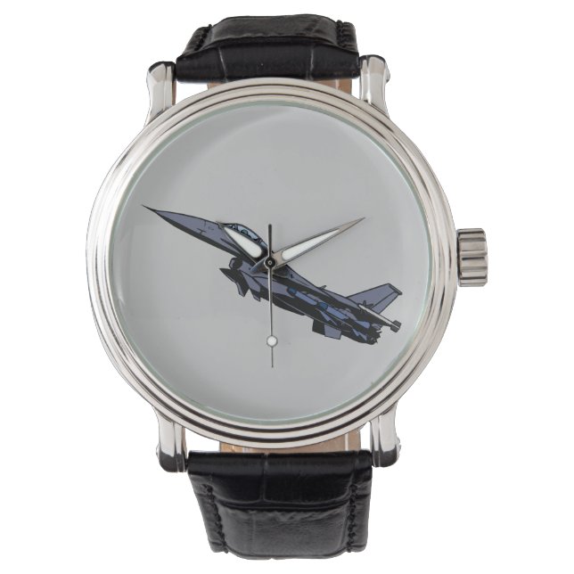 F16 Fighting Falcon Fighter Jet Vliegtuig Airforce Horloge (Voorkant)