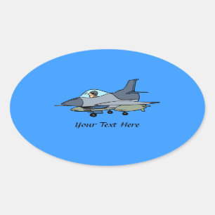 F16 ontwerp van valk en Cartoon Ovale Sticker