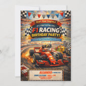F1 Racing Rode Auto Verjaardagsfeest Uitnodiging J (Voorkant)