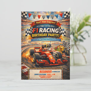 F1 Racing Rode Auto Verjaardagsfeest Uitnodiging J
