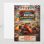 F1 Racing Rode Auto Verjaardagsfeest Uitnodiging J (Voorkant / Achterkant)