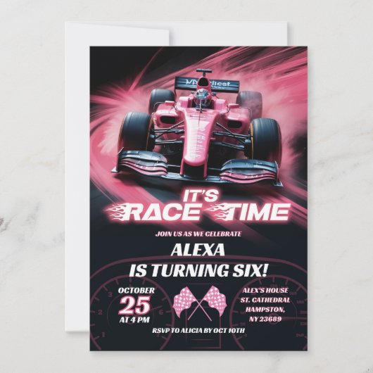 F1 Roze raceauto Verjaardagsmeisje Kaart (Voorkant)