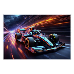 F1-snelheid barst door lichte paden perfect poster