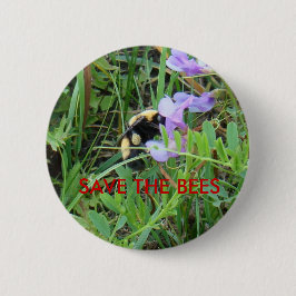 F2 Bij op paarse wilde bloemen Ronde Button 5,7 Cm