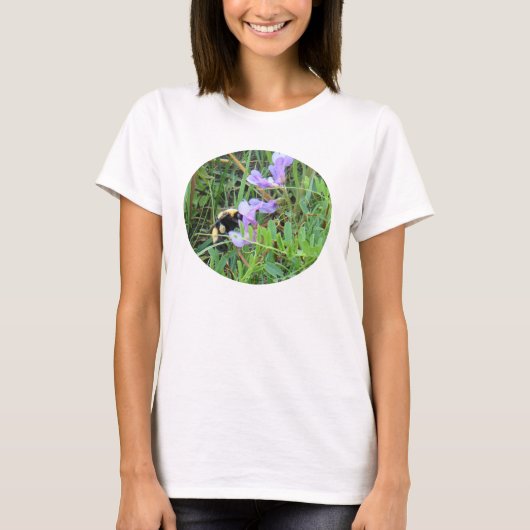 F32w Bijen op Paarse wilde bloemen T-shirt (Voorkant)