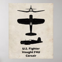 F4U Corsair WWII Poster vliegtuig — Cadeau voor pi