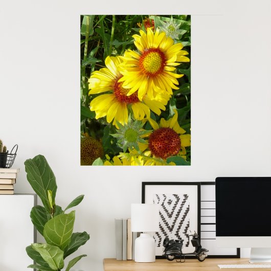 F6 Gele wilde bloemen Gaillardia Poster (Thuiskantoor)