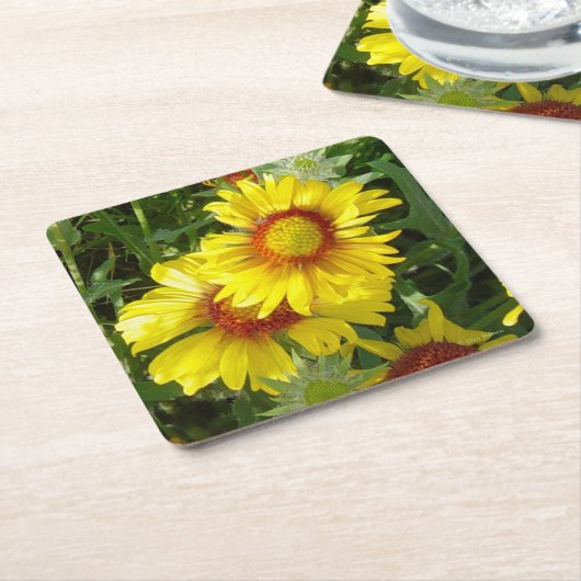 F6 Gele wilde bloemen Kartonnen Onderzetters (Schuin)