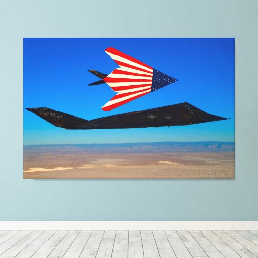 F-117 NIGHTHAWK 32x48 Canvas Afdruk (Insitu (Houten vloer))