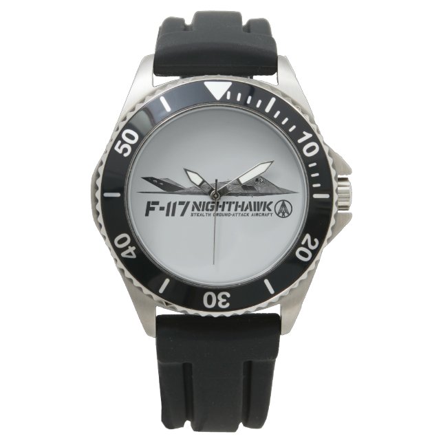 F-117 Nighthawk Crown Protector Zwart Rubber Horloge (Voorkant)