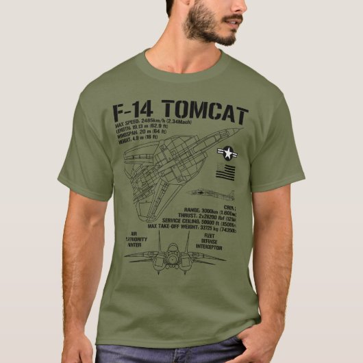 F-14 Tomcat gevechtsvliegtuig specs militaire F14 T-shirt (Voorkant)