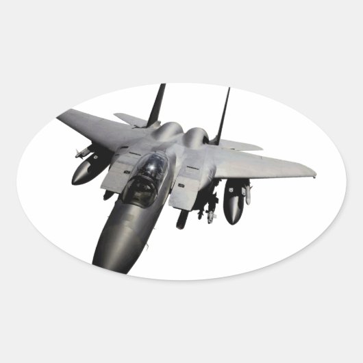 F-15 Eagle Jet Fighter Ovale Sticker (Voorkant)