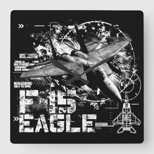 F-15 Eagle Square Wall Clock Vierkante Klok (Voorkant)