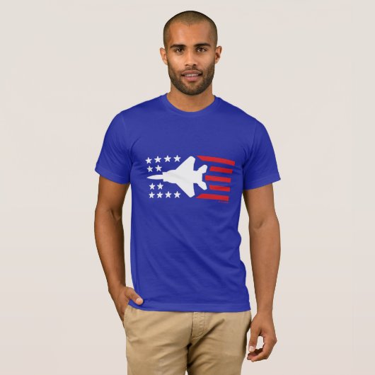 F-15 Strike Eagle Jet Red White Blue Stars Stripes T-shirt (Voorkant volledig)