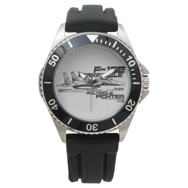 F-15E Strike Eagle Crown Protector Zwart Rubber Horloge (Voorkant)
