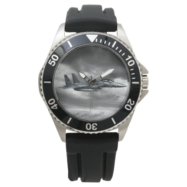 F-15E Strike Eagle Crown Protector Zwart Rubber Horloge (Voorkant)