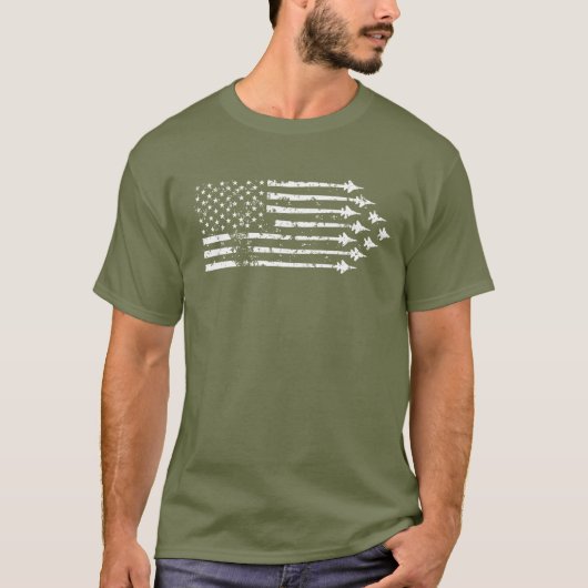 F-15E Vuurjets Contrails Amerikaanse vlag T-shirt (Voorkant)