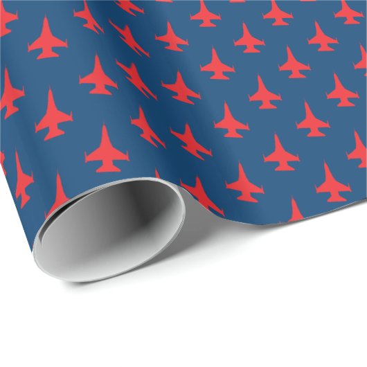 F-16 Falcon Fighter Jet Pattern Red op Blue Cadeaupapier (Rol Hoek)