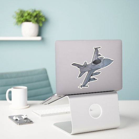 F-16, Fighting Falcon, Fighter Jet Vliegtuig Sticker (Laptop op bureau)