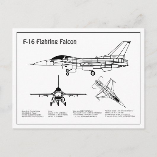 F-16 Fighting Falcon - Vliegtuigblauwdruk Plannen  Briefkaart (Voorkant)