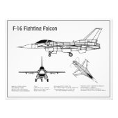 F-16 Fighting Falcon - Vliegtuigblauwdruk Plannen  Foto Afdruk (Voorkant)