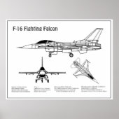 F-16 Fighting Falcon - Vliegtuigblauwdruk Plannen  Poster (Voorkant)