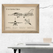 F-16 Fighting Falcon - Vliegtuigblauwdruk Plannen  Poster