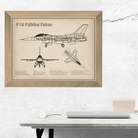 F-16 Fighting Falcon - Vliegtuigblauwdruk Plannen  Poster
