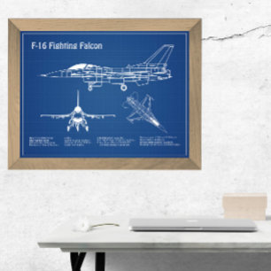F-16 Fighting Falcon - Vliegtuigblauwdruk Plannen Poster