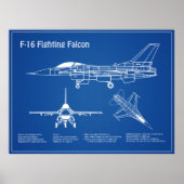 F-16 Fighting Falcon - Vliegtuigblauwdruk Plannen  Poster (Voorkant)