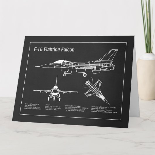 F-16 Fighting Falcon - Vliegtuigblauwdruk Plans PD Bedankkaart (Voorkant)