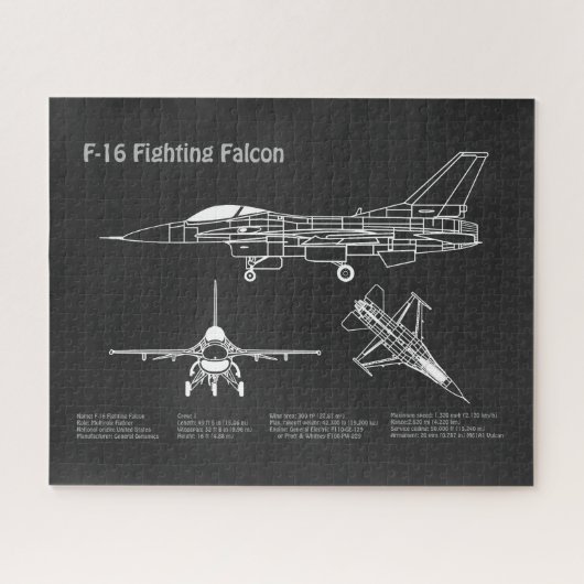F-16 Fighting Falcon - Vliegtuigblauwdruk Plans PD Legpuzzel (Horizontaal)
