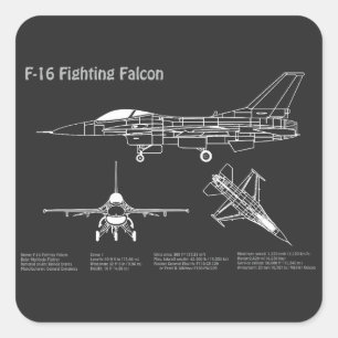 F-16 Fighting Falcon - Vliegtuigblauwdruk Plans PD Vierkante Sticker