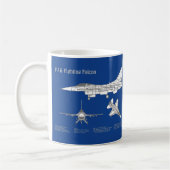 F-16 Fighting Falcon - Vliegtuigblauwdrukplan ABD Koffiemok (Links)