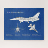 F-16 Fighting Falcon - Vliegtuigblauwdrukplan ABD Legpuzzel (Horizontaal)