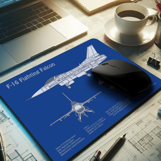 F-16 Fighting Falcon - Vliegtuigblauwdrukplan ABD Muismat
