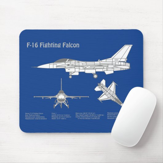 F-16 Fighting Falcon - Vliegtuigblauwdrukplan ABD Muismat (Met muis)