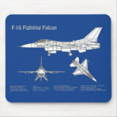 F-16 Fighting Falcon - Vliegtuigblauwdrukplan ABD Muismat (Voorkant)