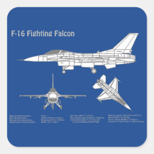 F-16 Fighting Falcon - Vliegtuigblauwdrukplan ABD Vierkante Sticker