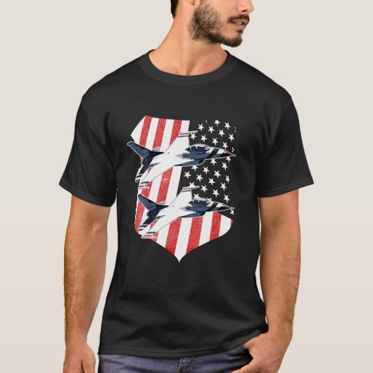 F 16 Gevechtsvliegtuig Amerikaanse vlag T Shirt (Voorkant)