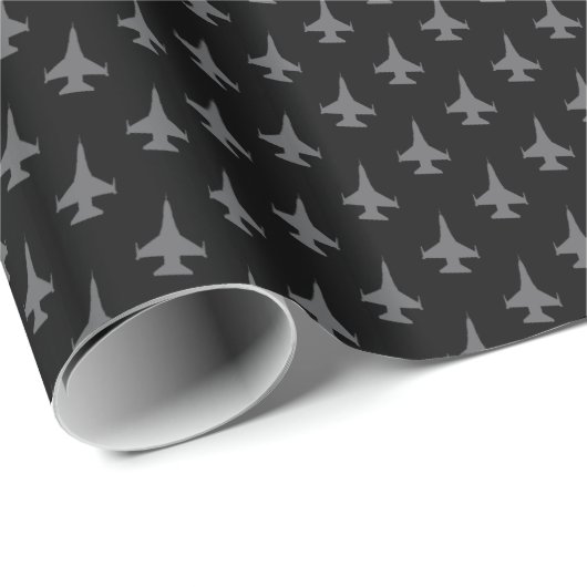F-16 Viper Fighter Jet Pattern Grey on Black Cadeaupapier (Rol Hoek)