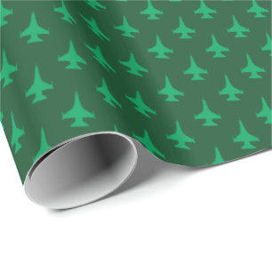 F-16 Viper Fighter Jet Pattern Groen op Groen Cadeaupapier