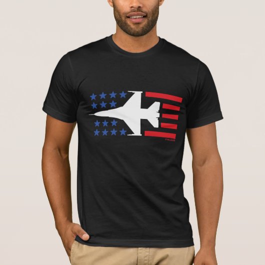 F-16 Viper Fighter Jet Red White Blue Star Stripes T-shirt (Voorkant)